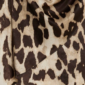 Brown Leopard Print Cowl Neck Drape Blouse
