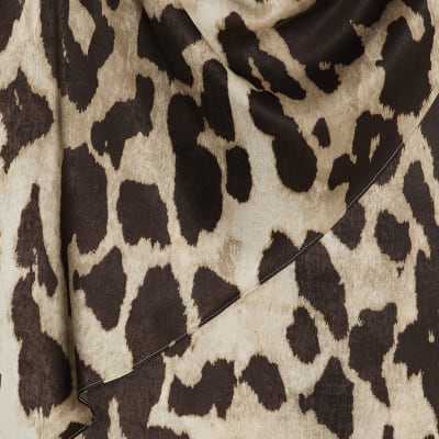 Brown Leopard Print Cowl Neck Drape Blouse