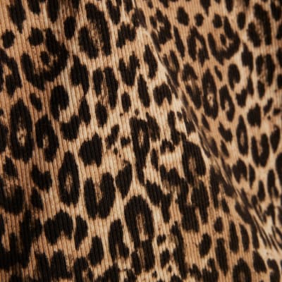 Brown Leopard Print Long Sleeve Fitted Top