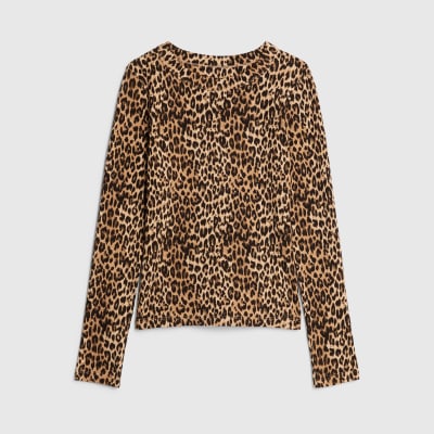 Brown Leopard Print Long Sleeve Fitted Top