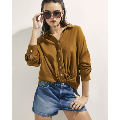 Brown Linen Blend Shirt