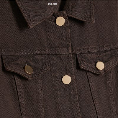 Brown Long Sleeve Button Up Denim Mini Dress