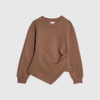 Brown Long Sleeve Draped Sweatshirt