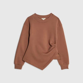 Brown Long Sleeve Draped Sweatshirt