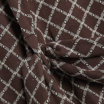 Brown Long Sleeve Geometric Drape Front Top