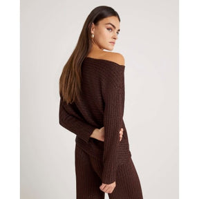 Brown Long Sleeve Glitter One Shoulder Top