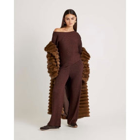 Brown Long Sleeve Glitter One Shoulder Top