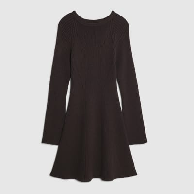 Brown Long Sleeve Knitted Mini Dress