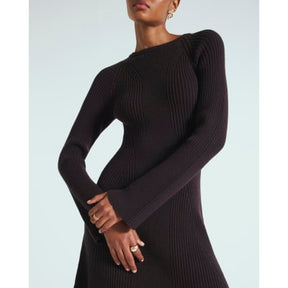 Brown Long Sleeve Knitted Mini Dress