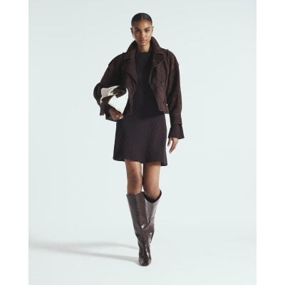 Brown Long Sleeve Knitted Mini Dress