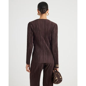 Brown Long Sleeve Plisse Wrap Top