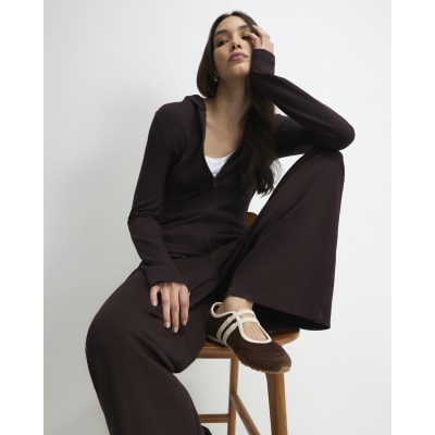 Brown Long Sleeve Premium Zip Through Hoodie