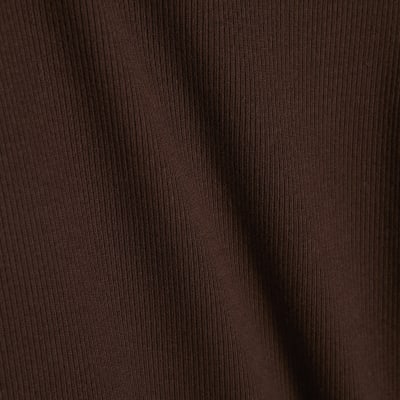 Brown Long Sleeve Scallop Trim Top