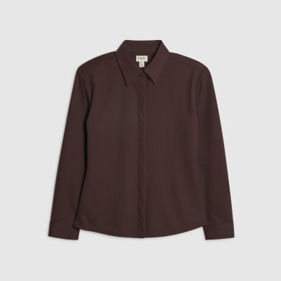 Brown Long Sleeve Shoulder Padded Shirt