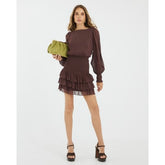 Brown Long Sleeve Smocked Mini Dress
