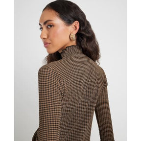 Brown Long Sleeve Twist Side Check Top