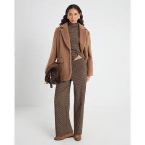 Brown Long Sleeve Twist Side Check Top