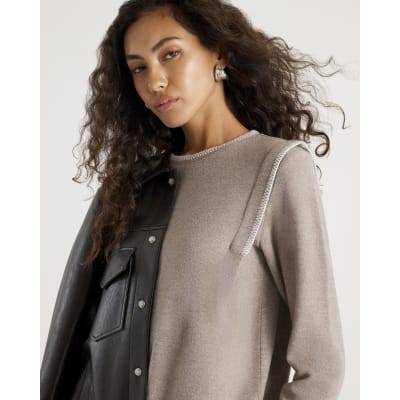 Brown Long Sleeve Whipstitch Sweatshirt