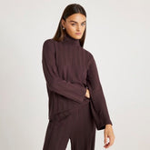 Brown Long Sleeve Wide Ribbed Top