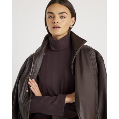 Brown Long Sleeve Wide Ribbed Top