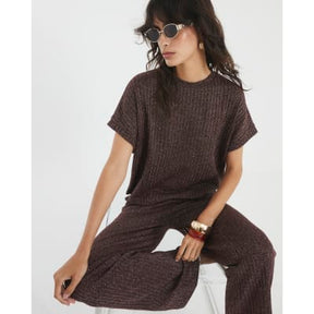 Brown Lurex Ribbed T-Shirt