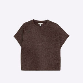 Brown Lurex Ribbed T-Shirt