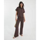 Brown Lurex Ribbed Wide Leg Trousers