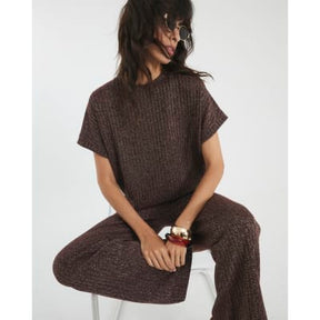 Brown Lurex Ribbed Wide Leg Trousers