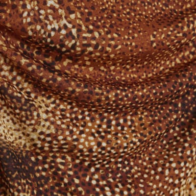 Brown Mesh Long Sleeve Spot Print Midi Dress