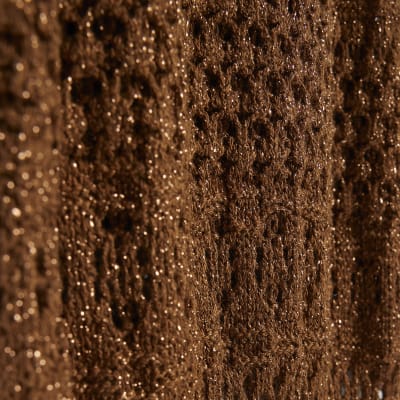 Brown Metallic Knit Asymmetric Midi Dress