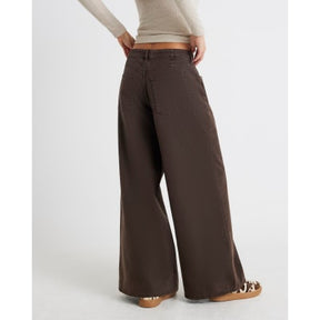 Brown Mid Rise Baggy Wide Leg Jeans