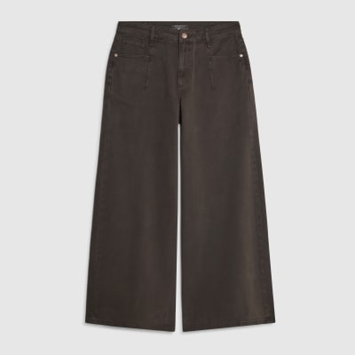 Brown Mid Rise Baggy Wide Leg Jeans