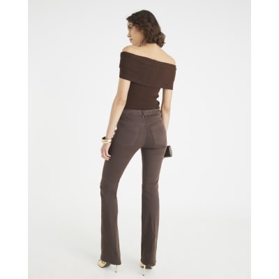 Brown Mid Rise Bootcut Jeans