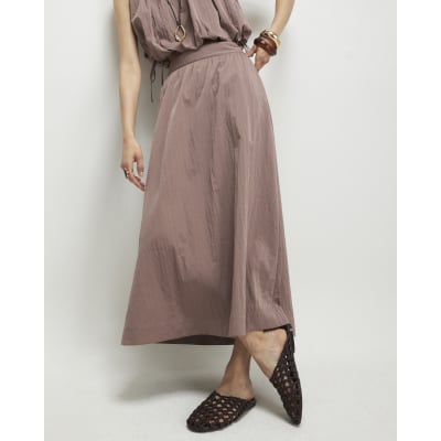 Brown Midi Full Skirt