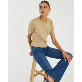Brown Military Button Detail T-shirt