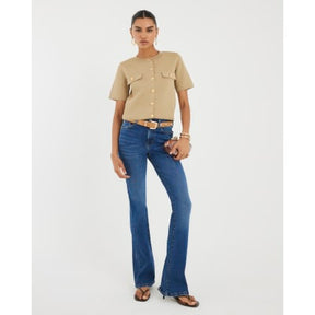 Brown Military Button Detail T-shirt