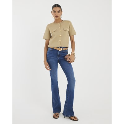 Brown Military Button Detail T-shirt