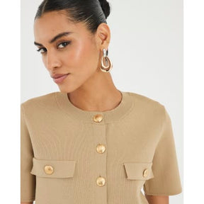 Brown Military Button Detail T-shirt
