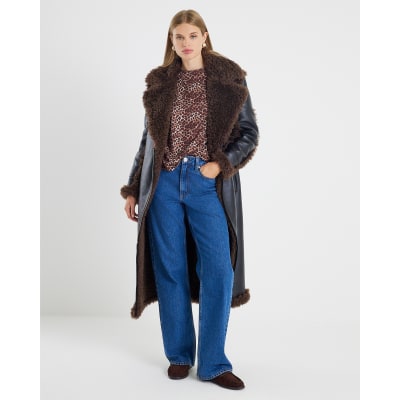 Brown Neoprene Leopard Print Boxy T-shirt