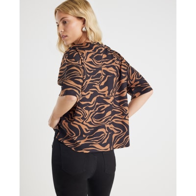 Brown Neoprene Zebra Print Boxy T-shirt