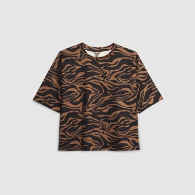 Brown Neoprene Zebra Print Boxy T-shirt