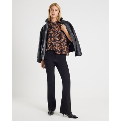 Brown Neoprene Zebra Print Boxy T-shirt