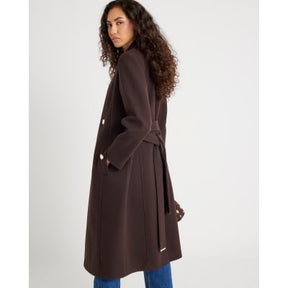 Brown Notch Collar Belted Wrap Coat