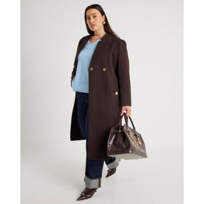Brown Notch Collar Belted Wrap Coat