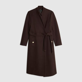 Brown Notch Collar Belted Wrap Coat