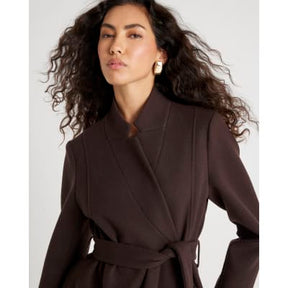 Brown Notch Collar Belted Wrap Coat