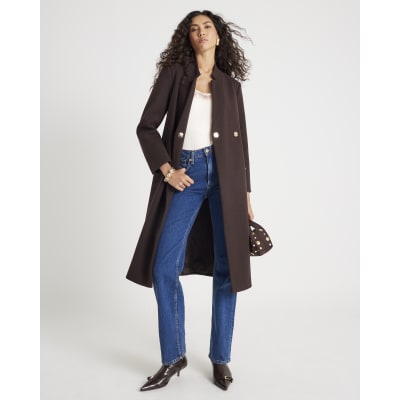 Brown Notch Collar Belted Wrap Coat