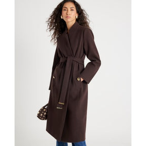 Brown Notch Collar Belted Wrap Coat