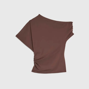 Brown One Shoulder Drape Top