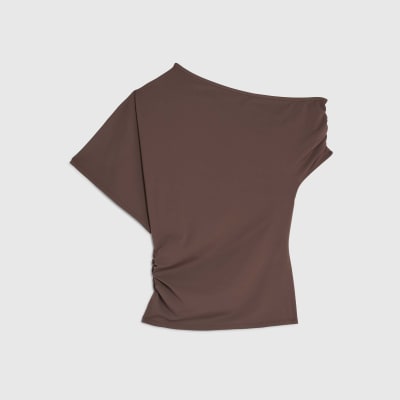 Brown One Shoulder Drape Top